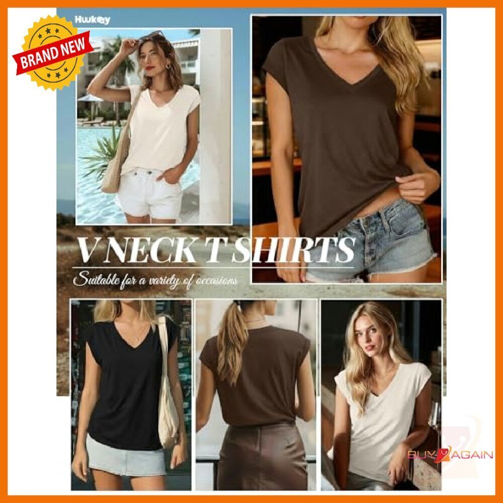 3 Pack V-Neck Tees, Cap Sleeve, Loose Fit, Poly-Cotton-Spandex Blend - Picture 6 of 8